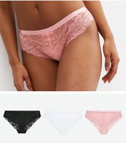 New Look 3 Pack Pink Black and White Floral Lace Short Briefs